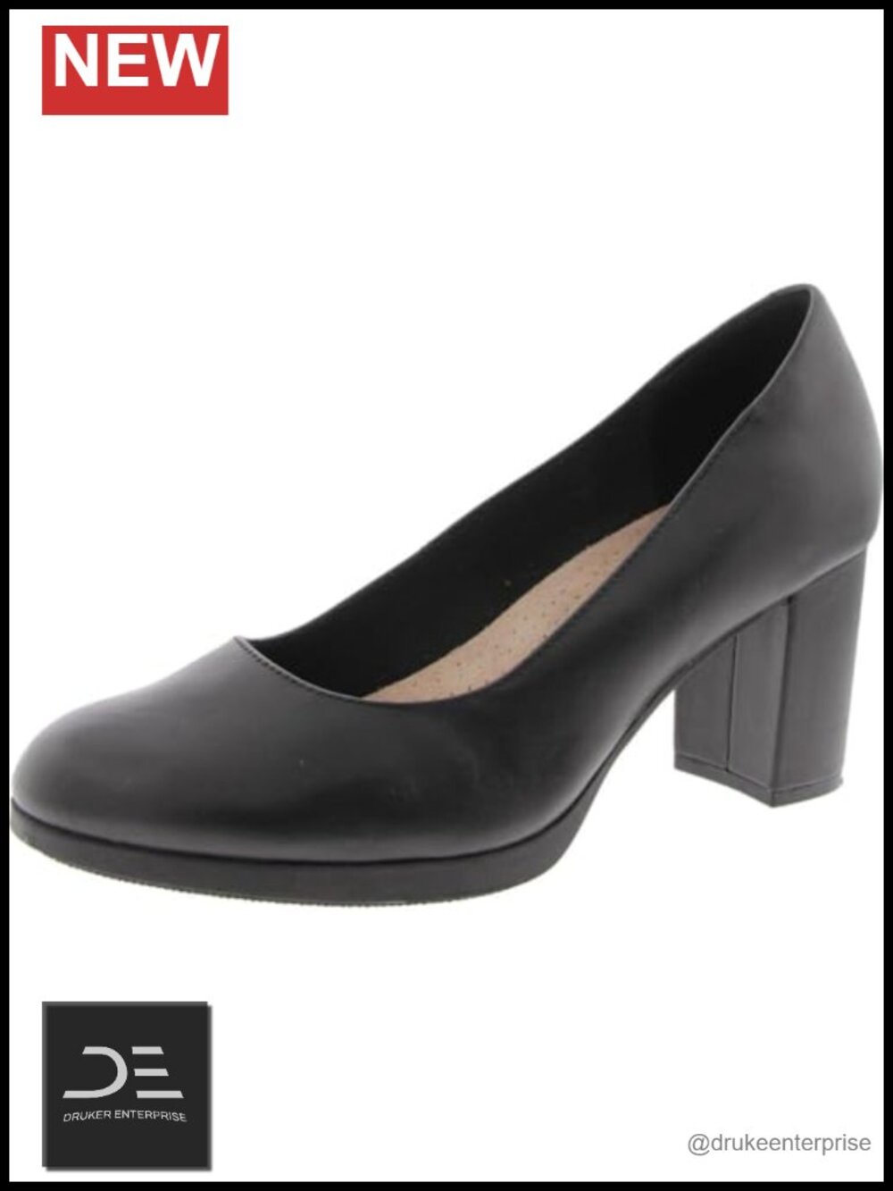 Clarks Bayla Skip Slip-On Pump Women's Premium Leather Block Heel Comfortable